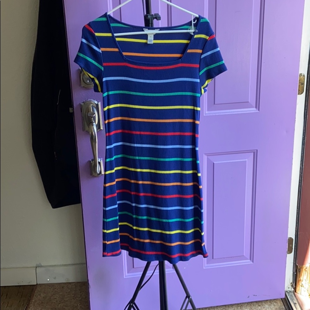 Navy blue stripped dress.